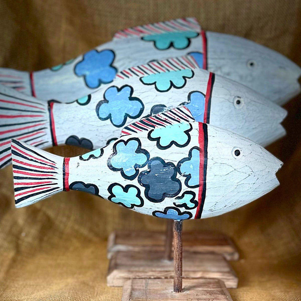 Set 3 pescados Darla con flores Azules y Negras