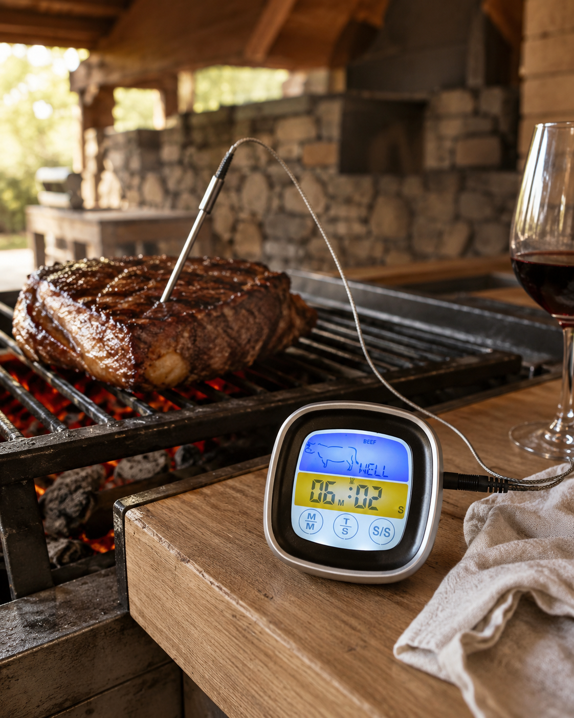 Termómetro Digital para Carne Sonda con Cable y Timer