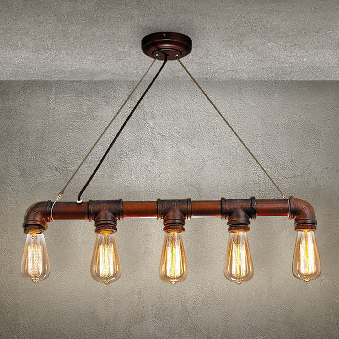 Lampara colgante tubería cobre 5 luces