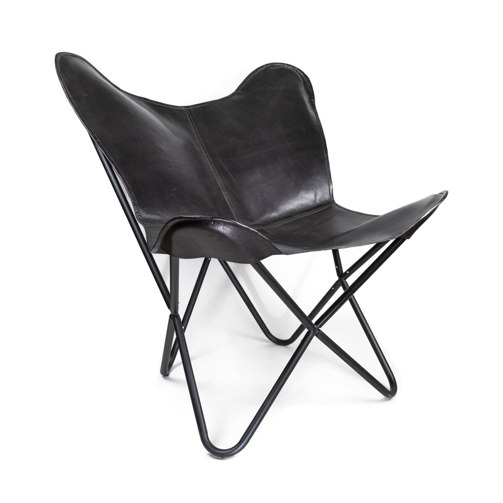 Silla mariposa de cuero negro