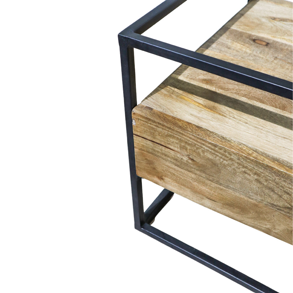 Mesa de centro hierro y madera de teca sin vidrio 85x80x58cm