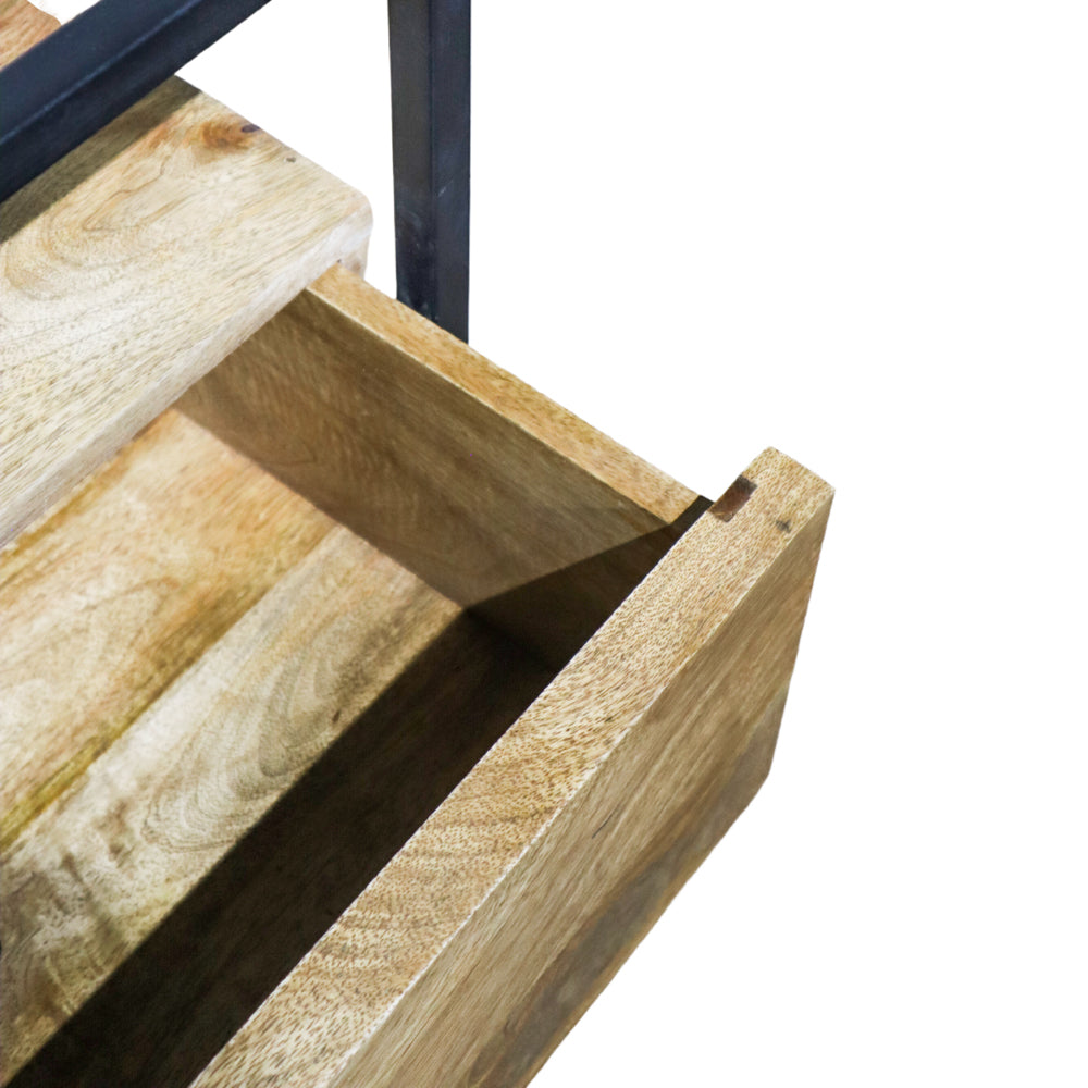 Mesa de centro hierro y madera de teca sin vidrio 85x80x58cm