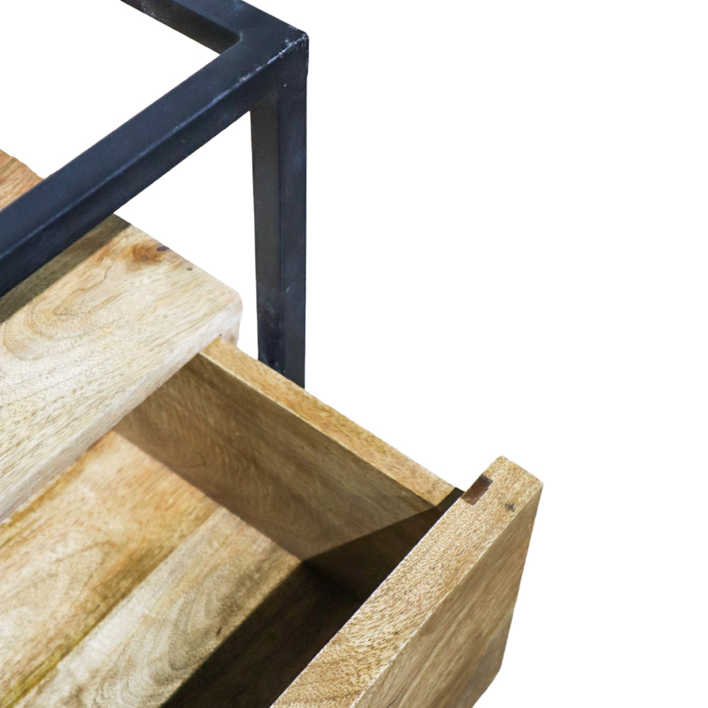 Mesa de centro hierro y madera de teca sin vidrio 85x80x58cm