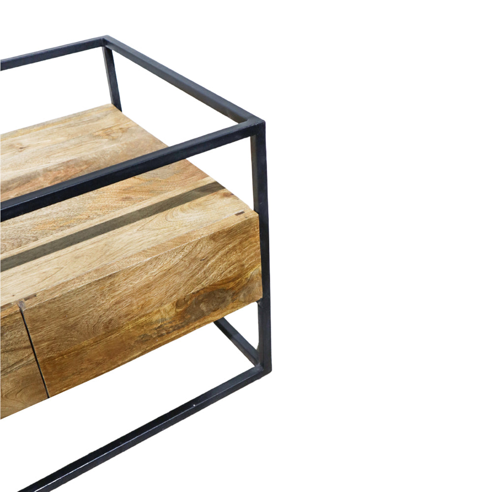 Mesa de centro hierro y madera de teca sin vidrio 85x80x58cm