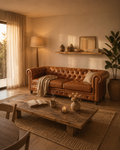 SOFÁ CHESTERFIELD CUERO FULL GRAIN CARAMELO 3 CUERPOS