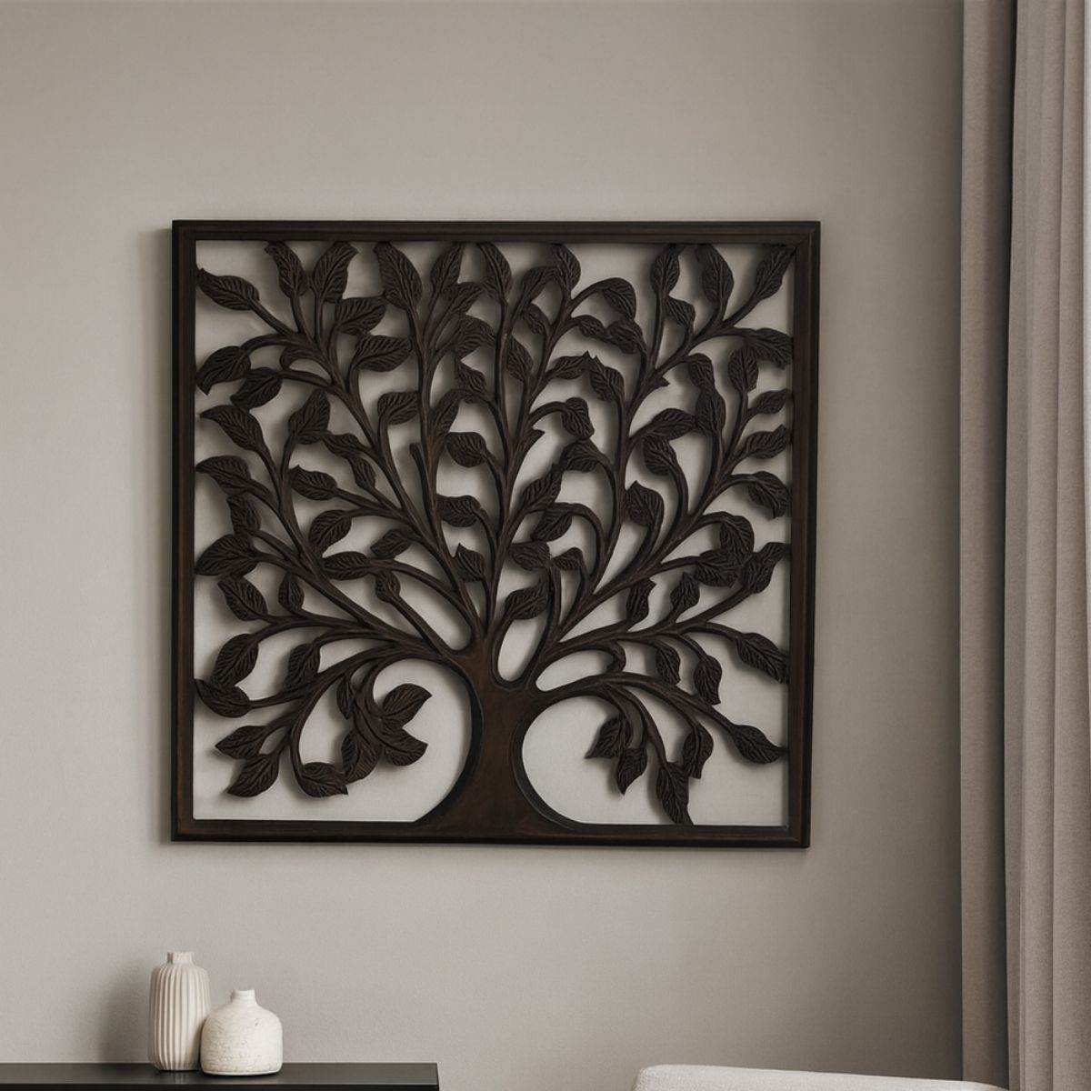 Panel decorativo arbol de la vida madera tallada 100 x 100 cm