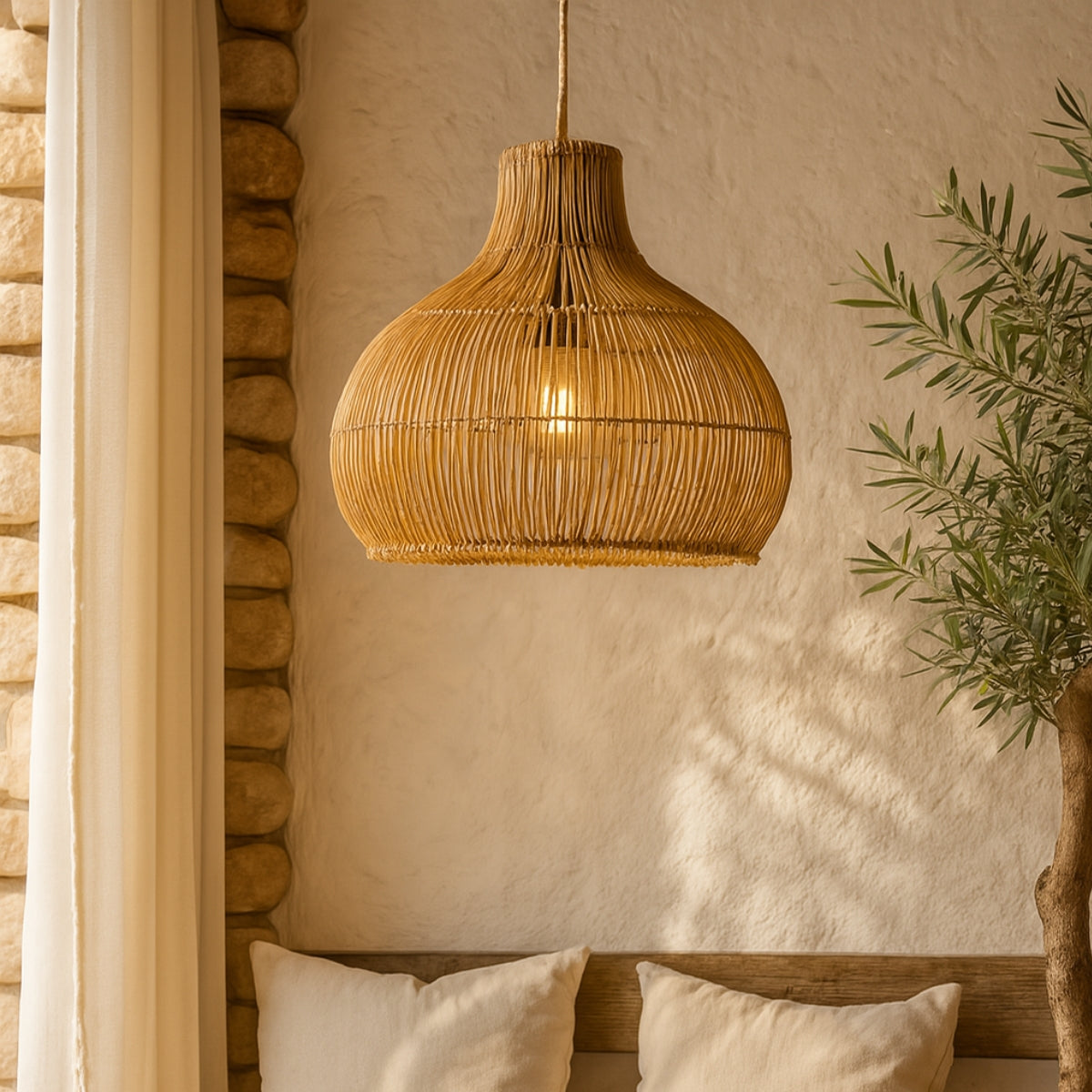 Lámpara Colgante Melati de Rattan Natural Mediana