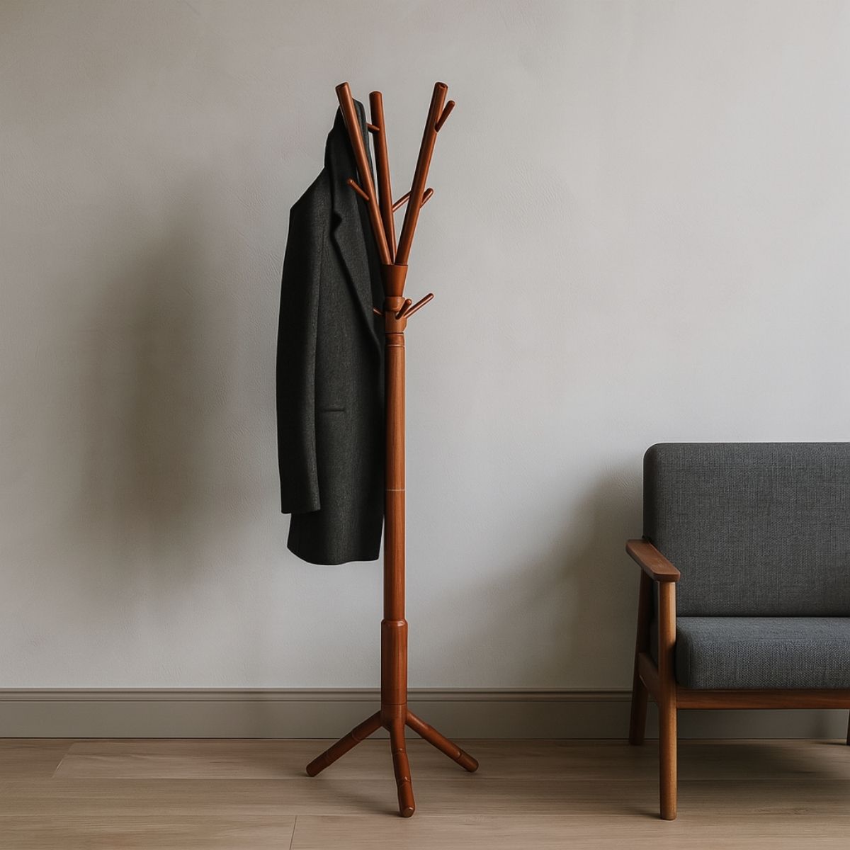 Perchero de pedestal "Manhattan" de Madera de Fresno Americano natural 47 x47 x 180CM