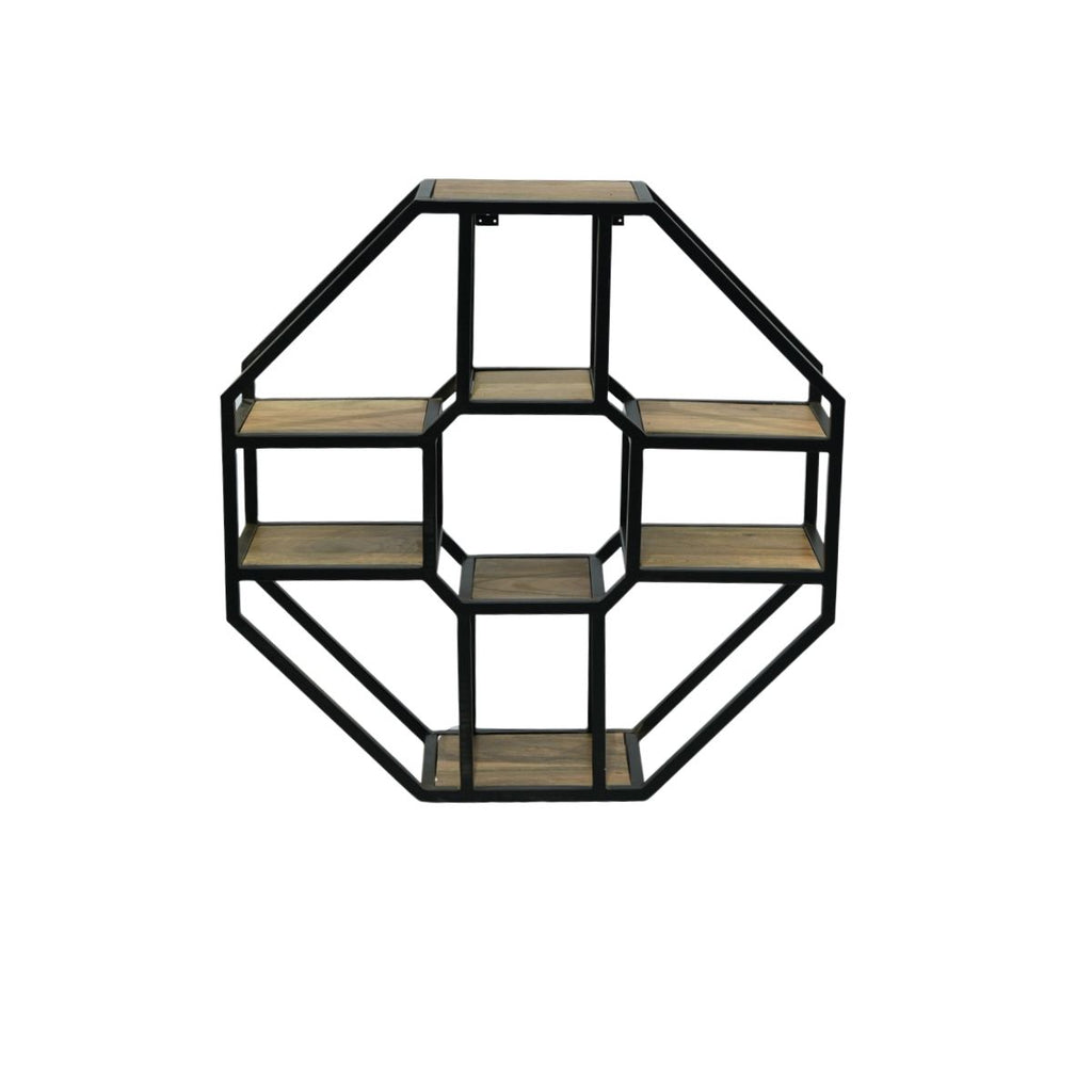Repisa octogonal madera de mango y metal 90x30x90cm