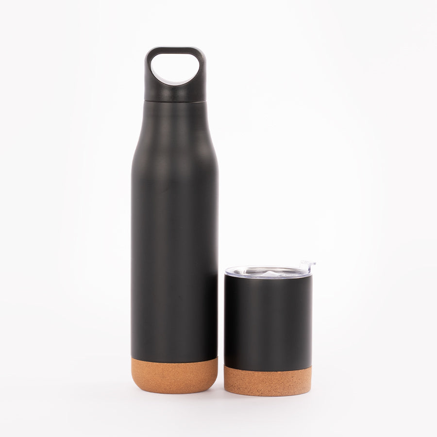 Set de Regalo Termo + Mug "Geneve" Negro y Corcho