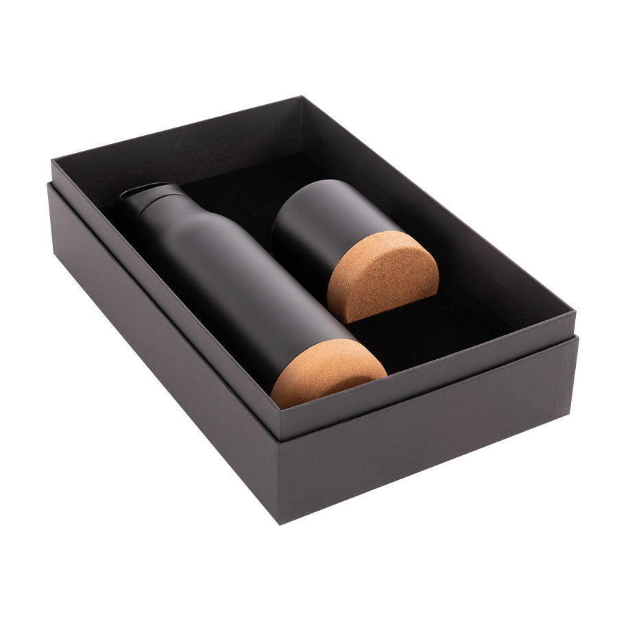 Set de Regalo Termo + Mug "Geneve" Negro y Corcho