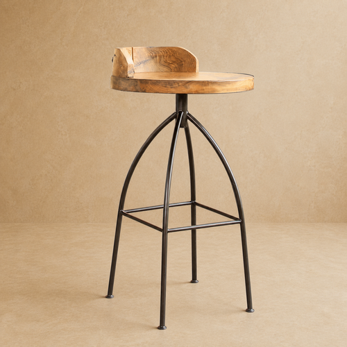 Silla Giratoria de Bar Davos de acero y teca