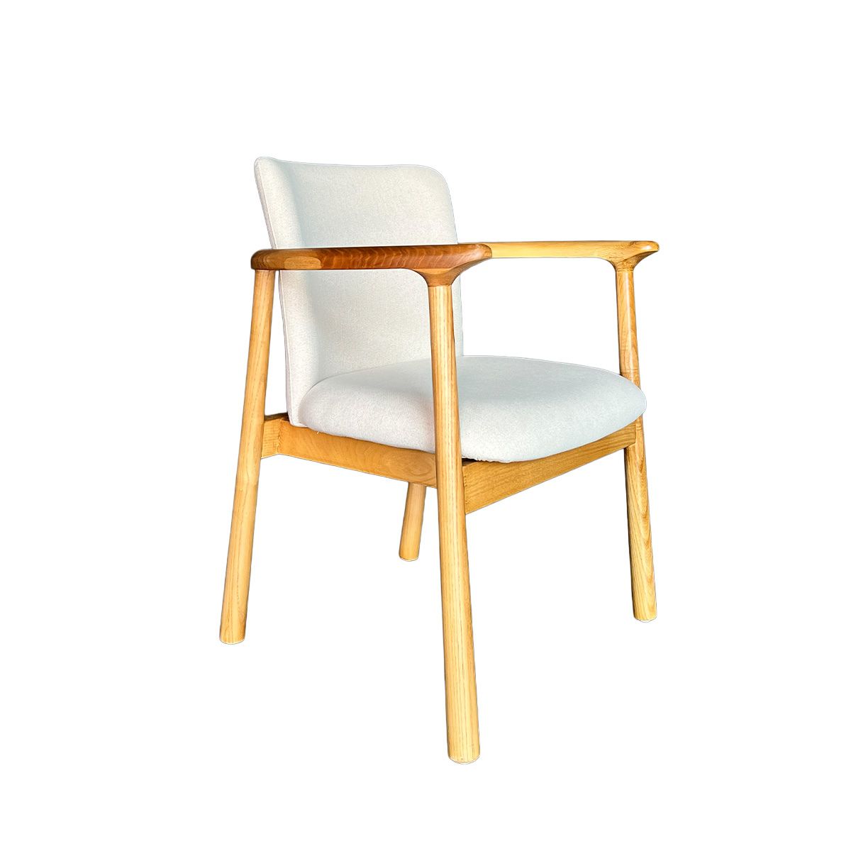Sitial Mateo – Madera de Fresno Natural y Tapizado en Lino & Algodón Beige.