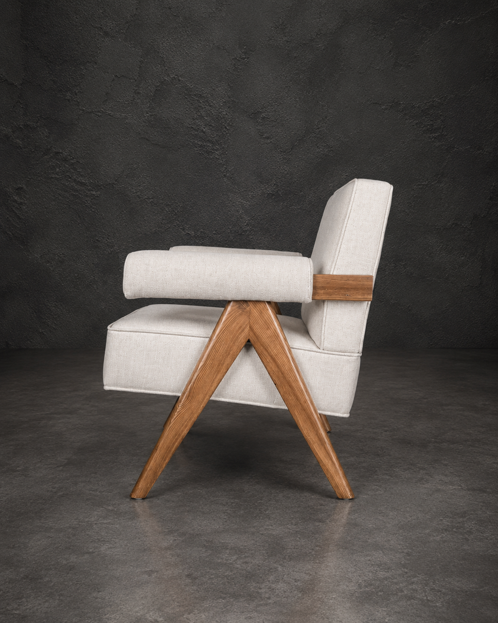 Poltrona Philadelphia Madera Fresno Walnut y Lino Beige