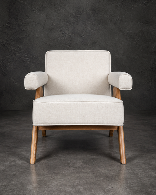 Poltrona Philadelphia Madera Fresno Walnut y Lino Beige