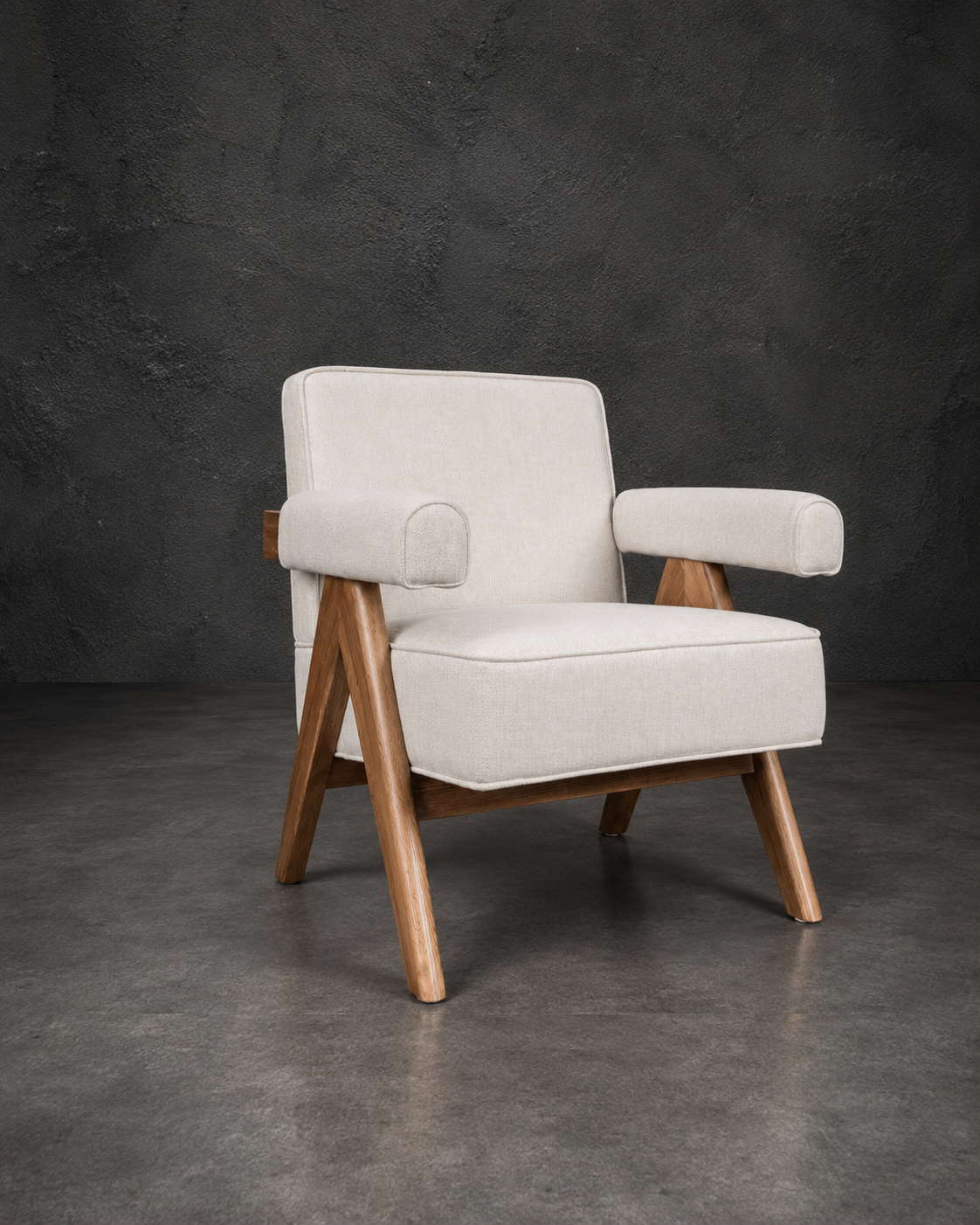 Poltrona Philadelphia Madera Fresno Walnut y Lino Beige
