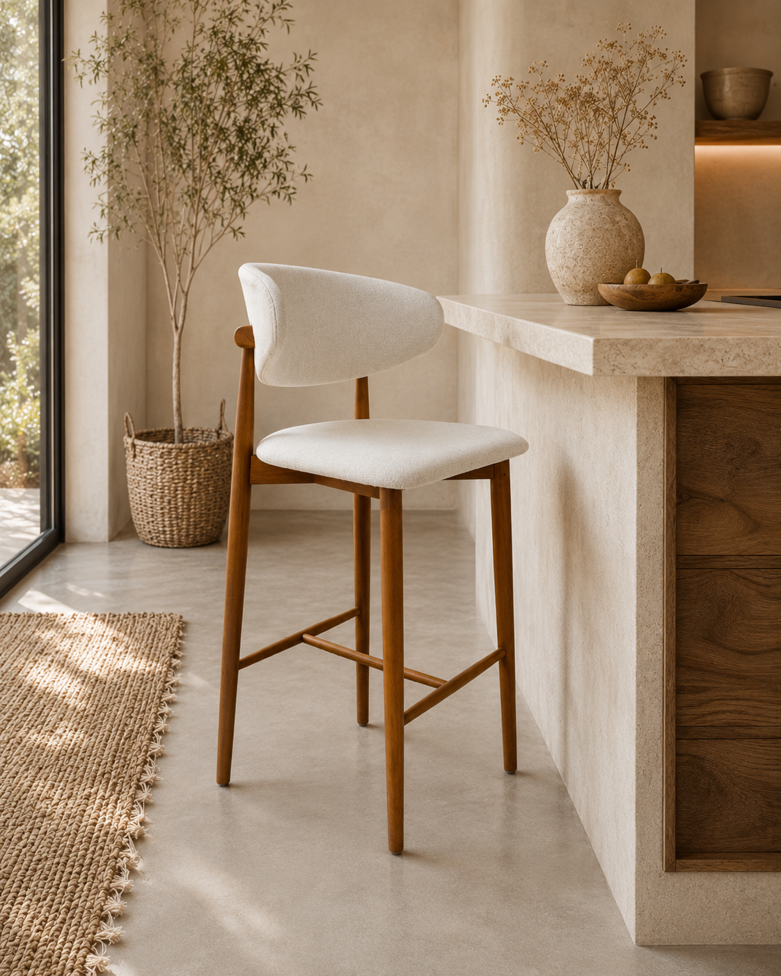 Piso Bar Álvaro · Madera Walnut y Lino Natural (Llegada en Agosto)