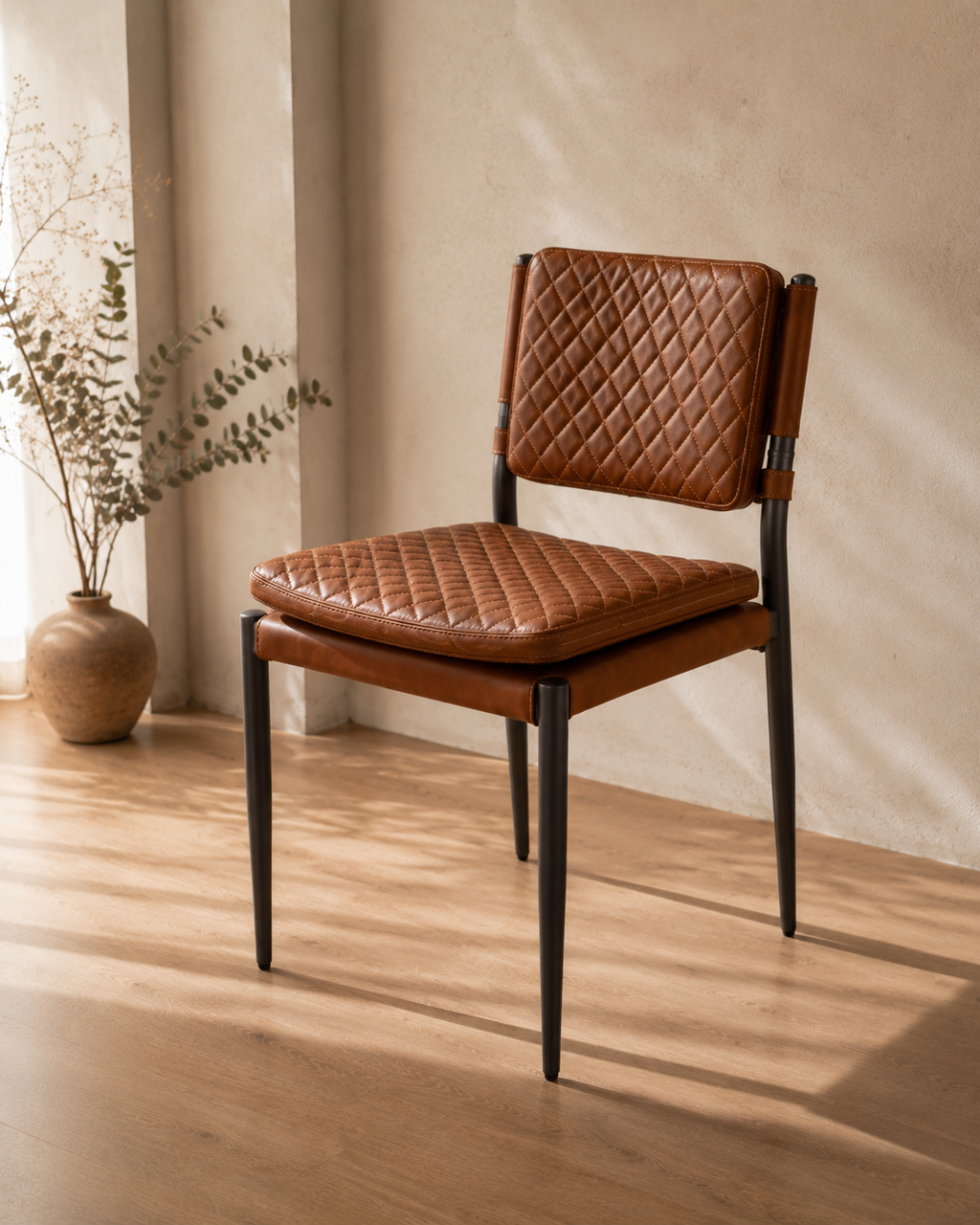 Silla Capri Cuero Cowhide Caramelo con Pespunte Rombo