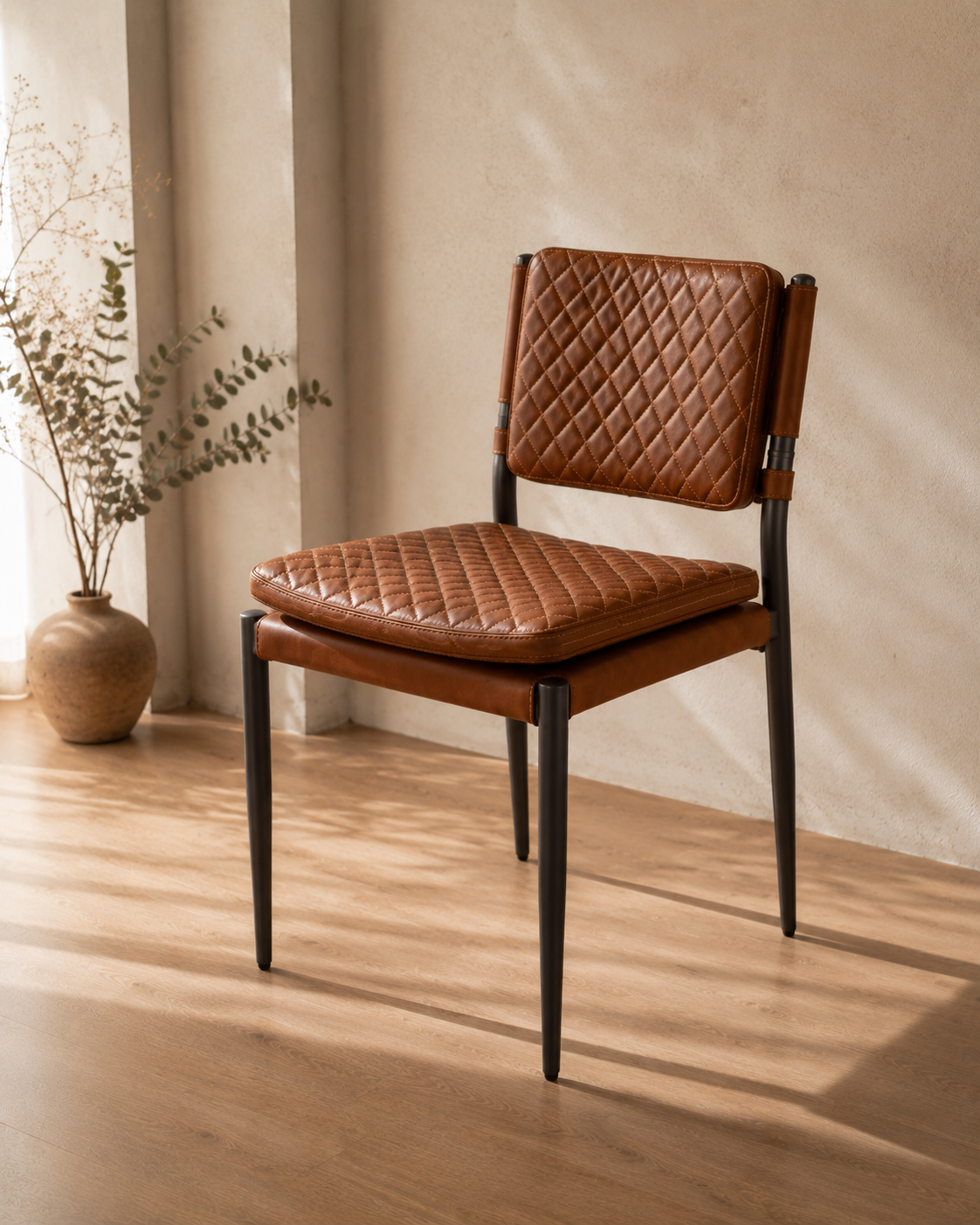 Silla Capri Cuero Cowhide Caramelo con Pespunte Rombo