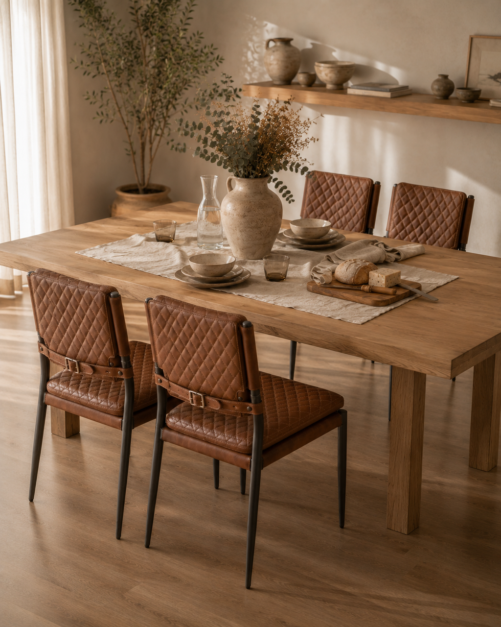 Silla Capri Cuero Cowhide Caramelo con Pespunte Rombo