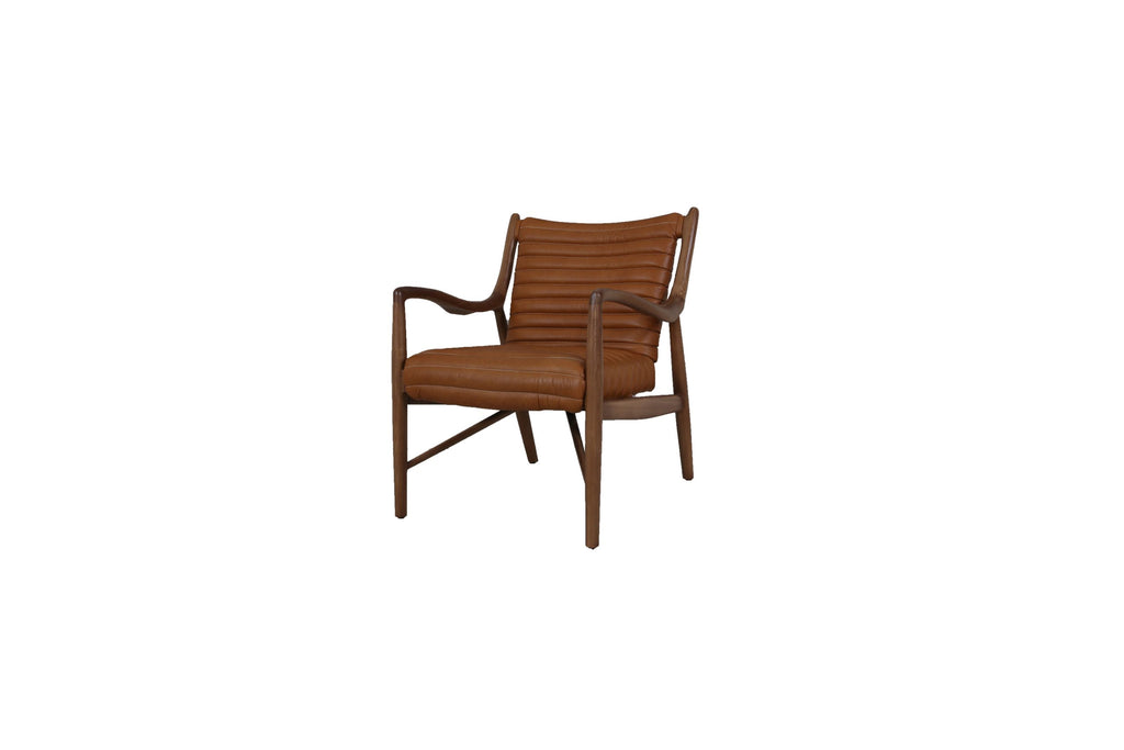 Poltrona Elliah Cuero Top Grain Cognac y Madera de Fresno