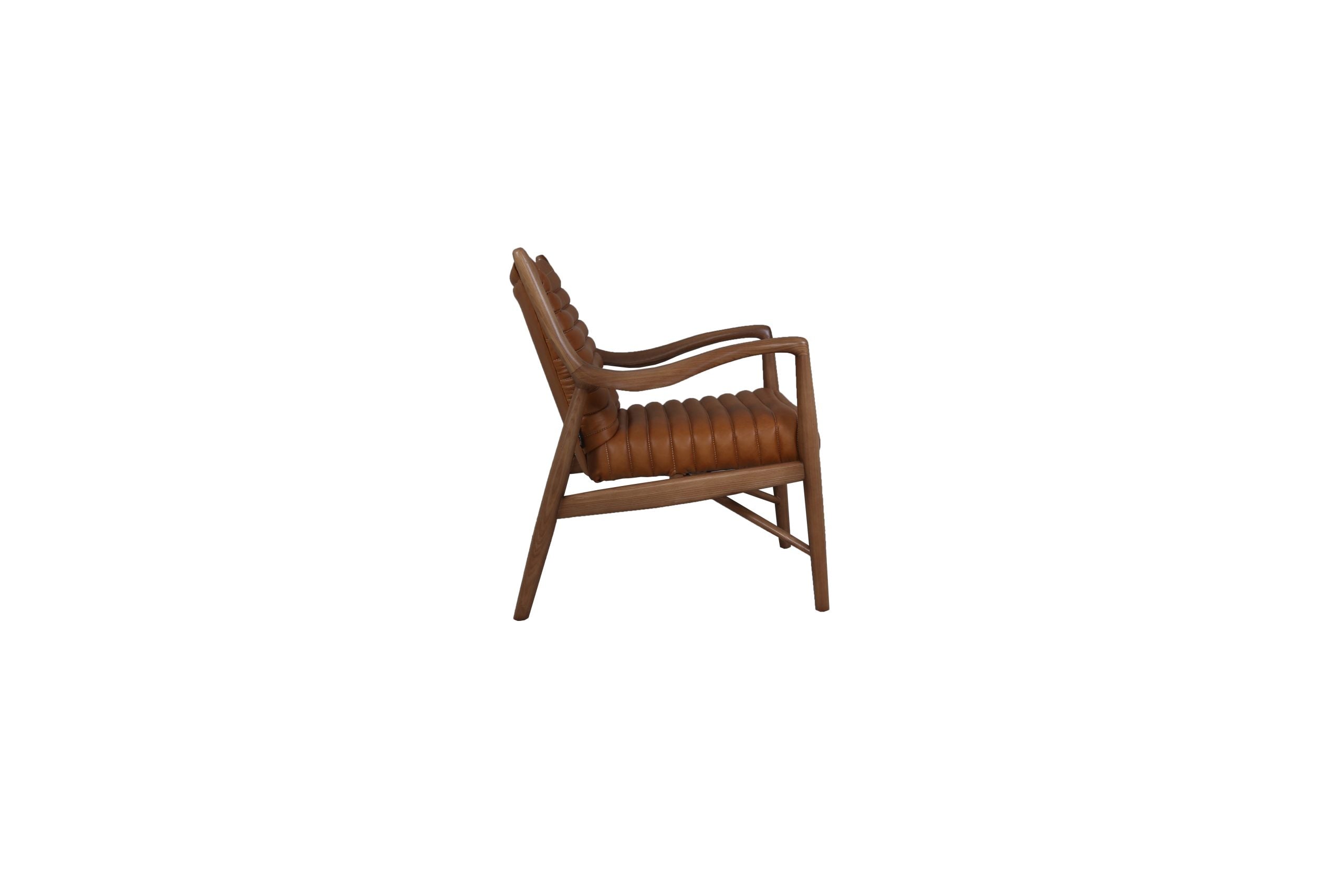 Poltrona Elliah Cuero Top Grain Cognac y Madera de Fresno