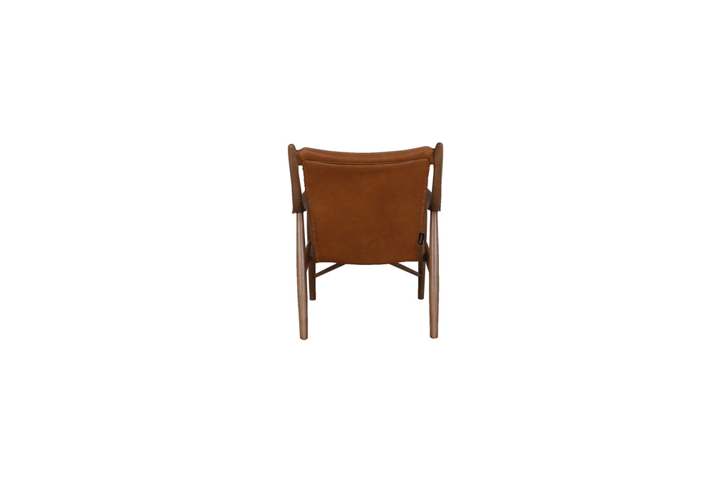 Poltrona Elliah Cuero Top Grain Cognac y Madera de Fresno