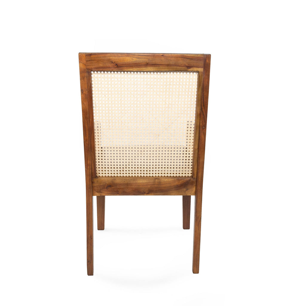 Silla Himalaya con brazo / ratán y asiento de cuero café 50 x 57 x 94cm