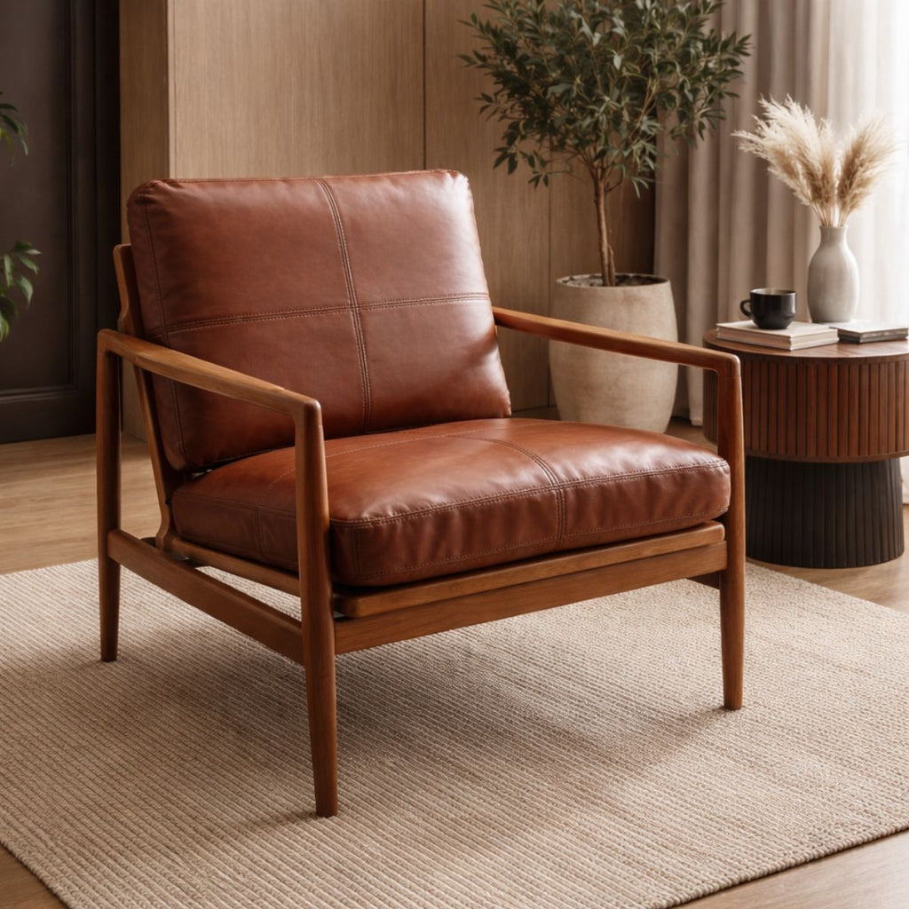 Silla NEUCHATEL eco cuero Marrón madera nogal 67 x 79 x 79cm