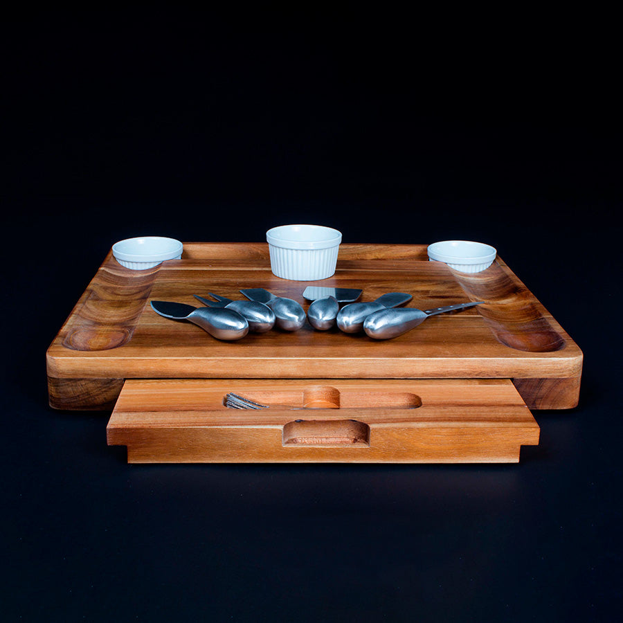 Tabla de Quesos con 12 Herramientas Acacia y Posillos