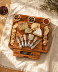 Tabla de Quesos con 12 Herramientas Acacia y Posillos