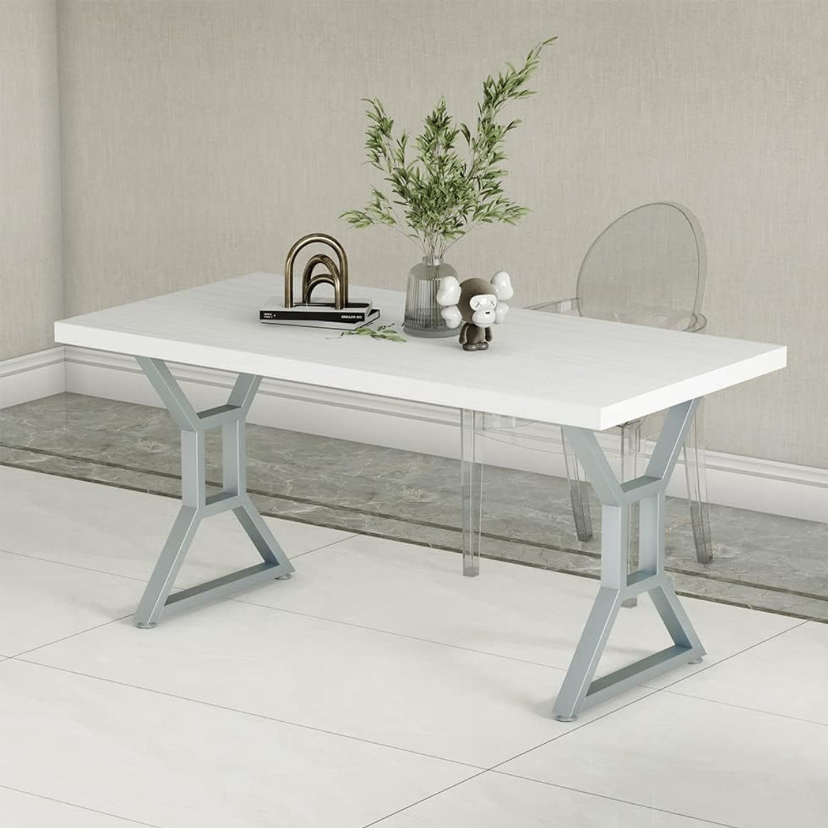 Base doble de mesa en forma de X plateado 74 X 60cm