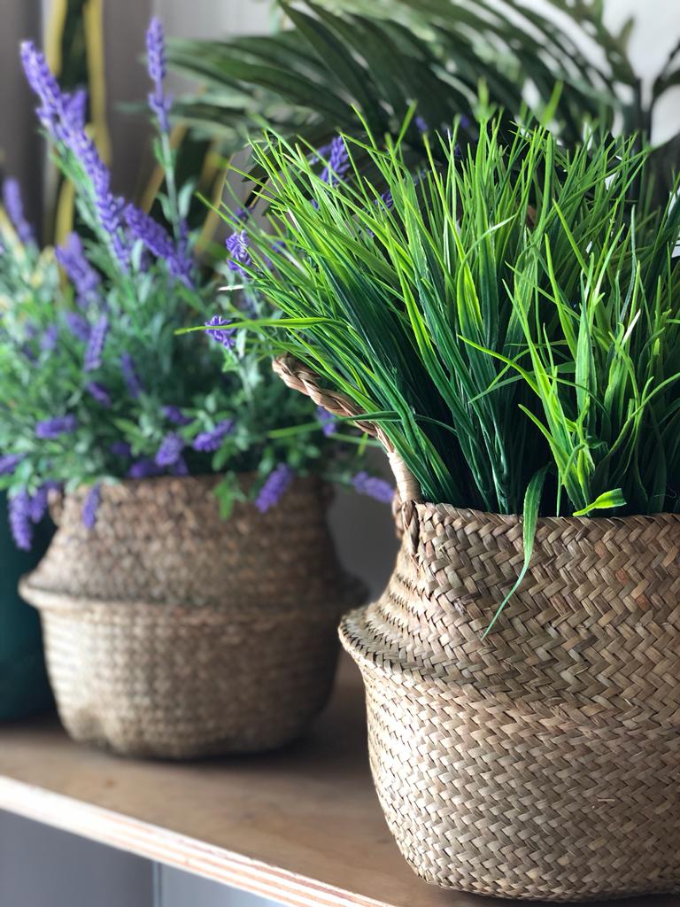 Cesta plegable de junco trenzado 28cm de altura