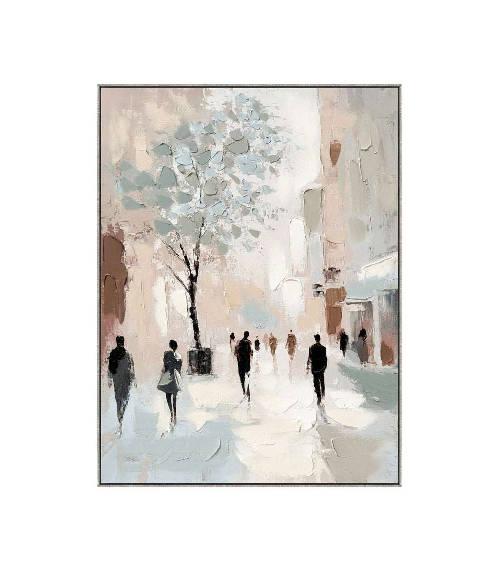 Cuadro El Paseo CANVA HD y pintado a mano Beige/Blanco marco color Dorado 90 x 120cm