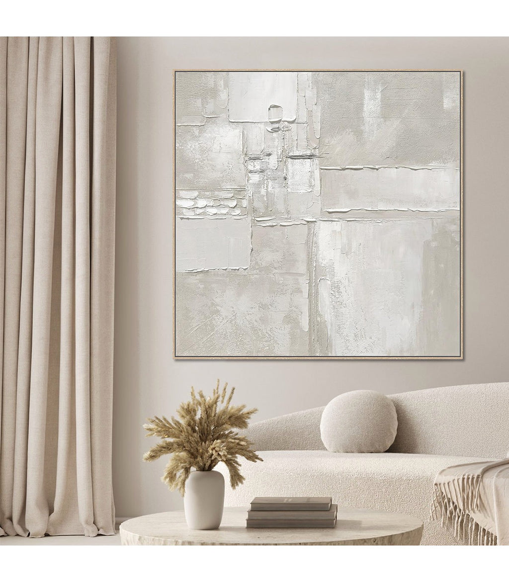 Cuadro CANVA pintado a mano Blanco marco Caramelo 100 x 100cm