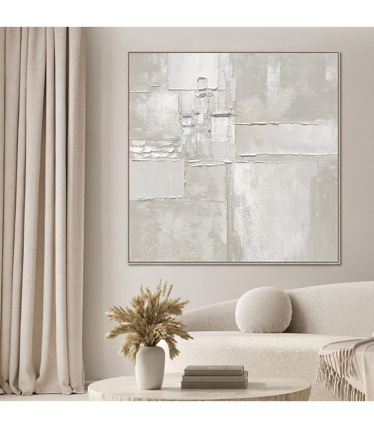 Cuadro CANVA pintado a mano Blanco marco Caramelo 100 x 100cm