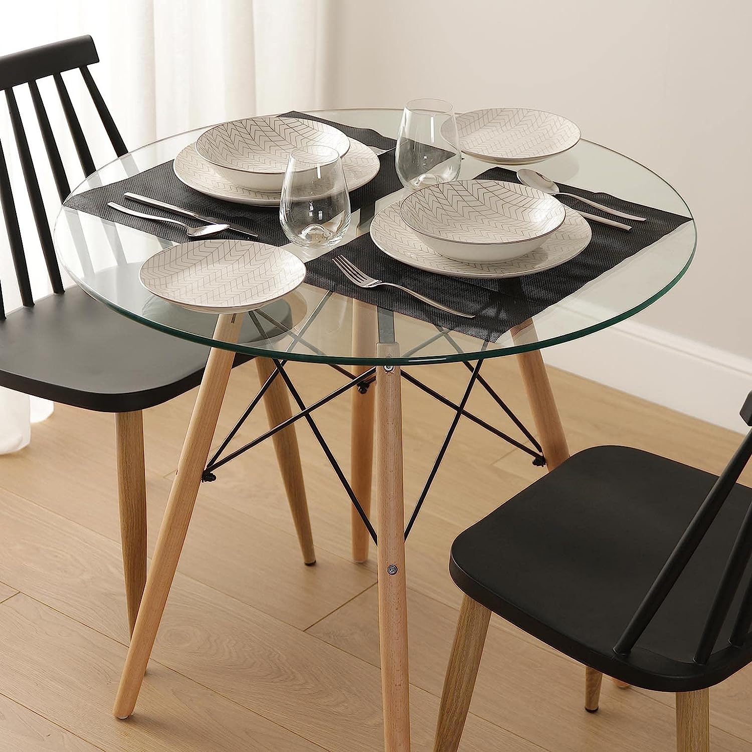 Mesa Comedor Redonda de Vidrio Base de Madera Eames