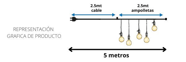 Luces para Patio Tipo Guirnalda Edison 5 Metros Luz Cálida