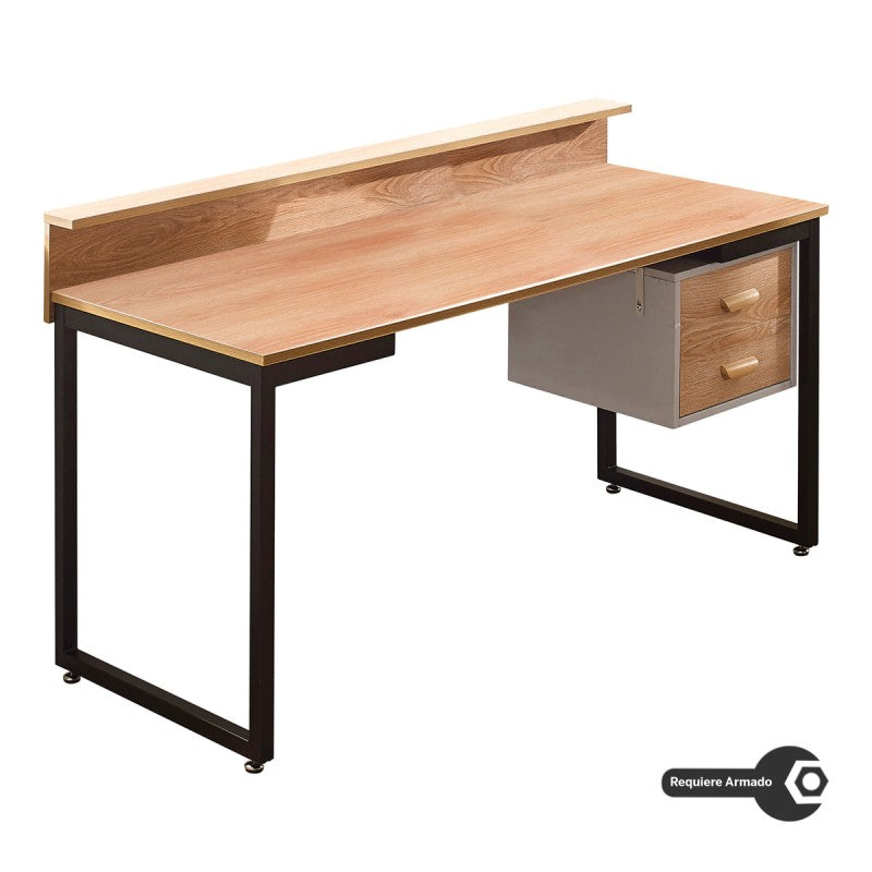 Escritorio Madera De Acacia 2 Gavetas 140 x 85 x 62cm