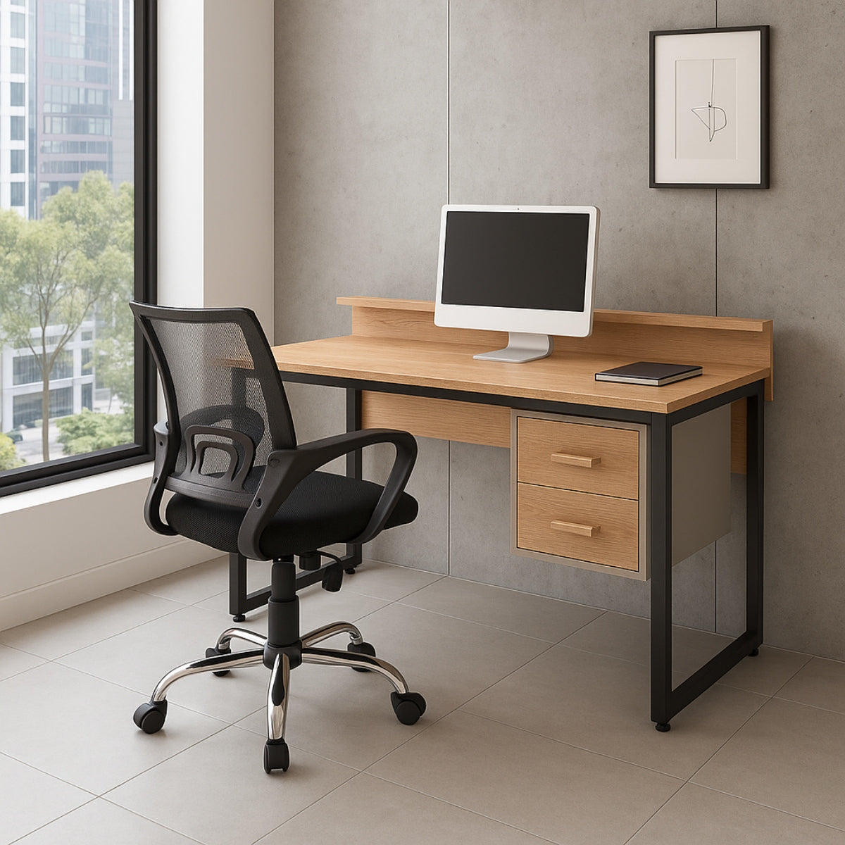 Escritorio Madera De Acacia 2 Gavetas 140 x 85 x 62cm