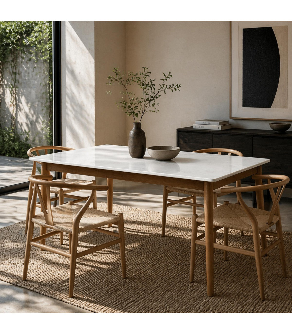 Mesa de Comedor Hebei Piedra Sinterizada y Madera Walnut