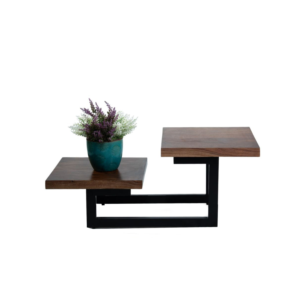 Mesa de centro dos niveles madera de acacia 46x110x50cm