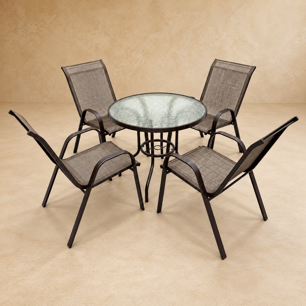 Mesa Metálica Hugo Redonda con Vidrio Ø90x72 cm