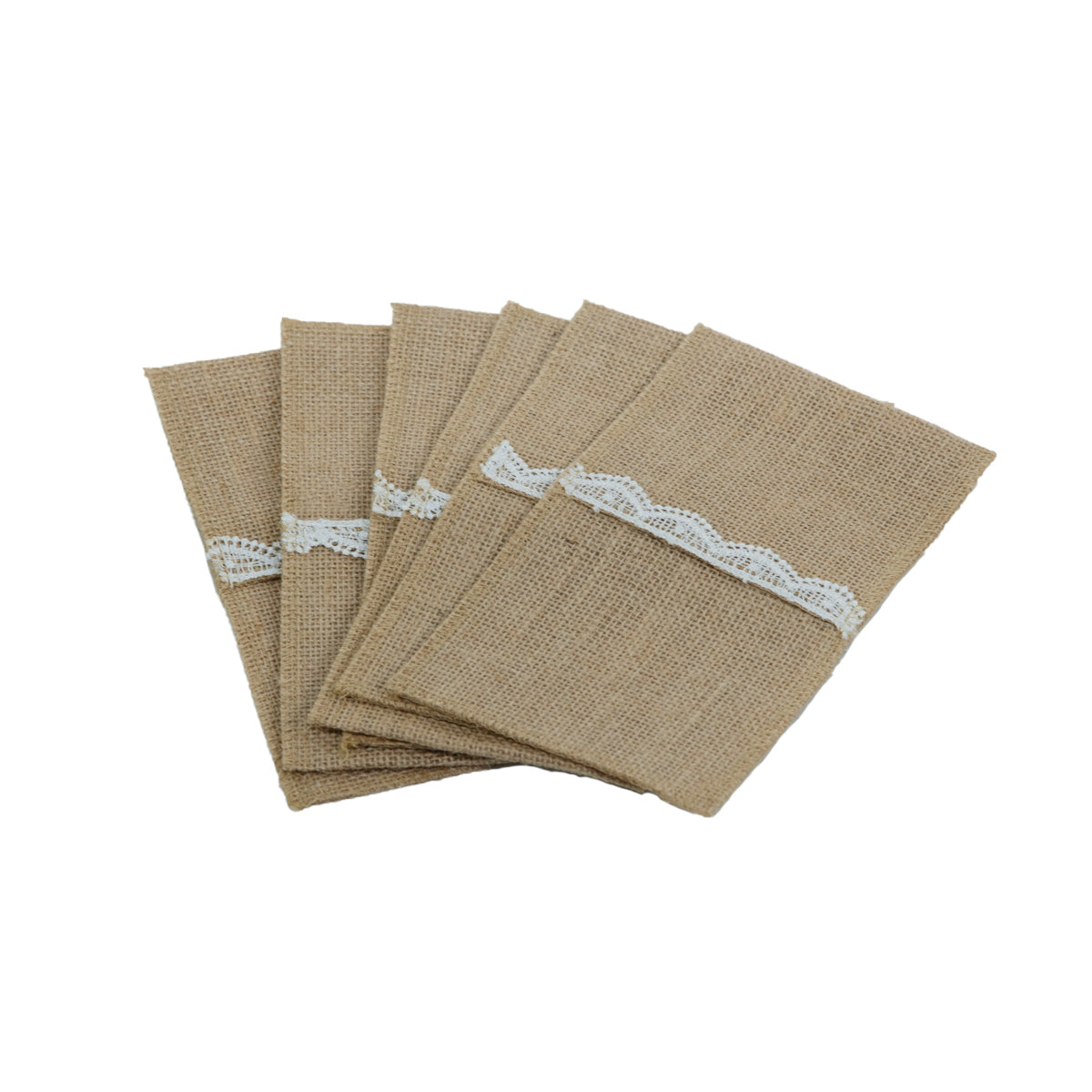 Set de 6 bolsas porta cubiertos de yute laminado con broderie