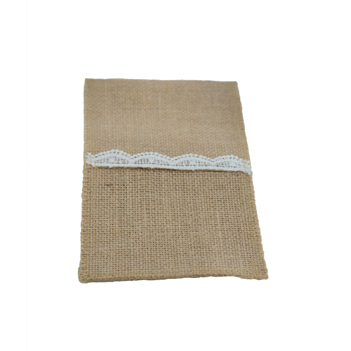 Set de 6 bolsas porta cubiertos de yute laminado con broderie