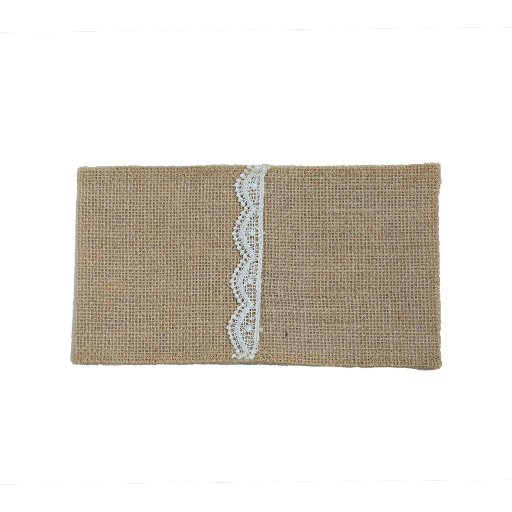 Set de 6 bolsas porta cubiertos de yute laminado con broderie