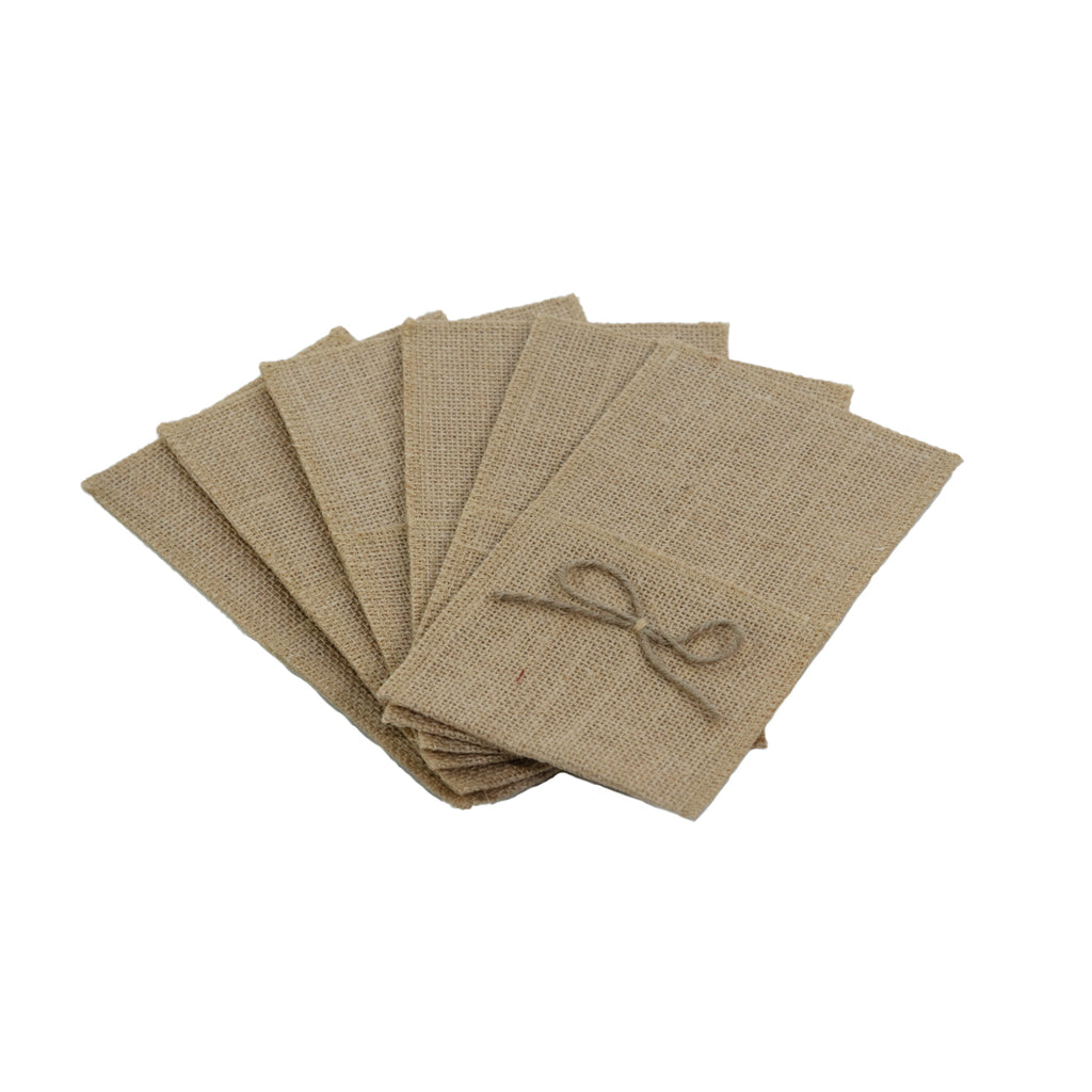 Set de 6 bolsas porta cubiertos de yute laminado con cuerda