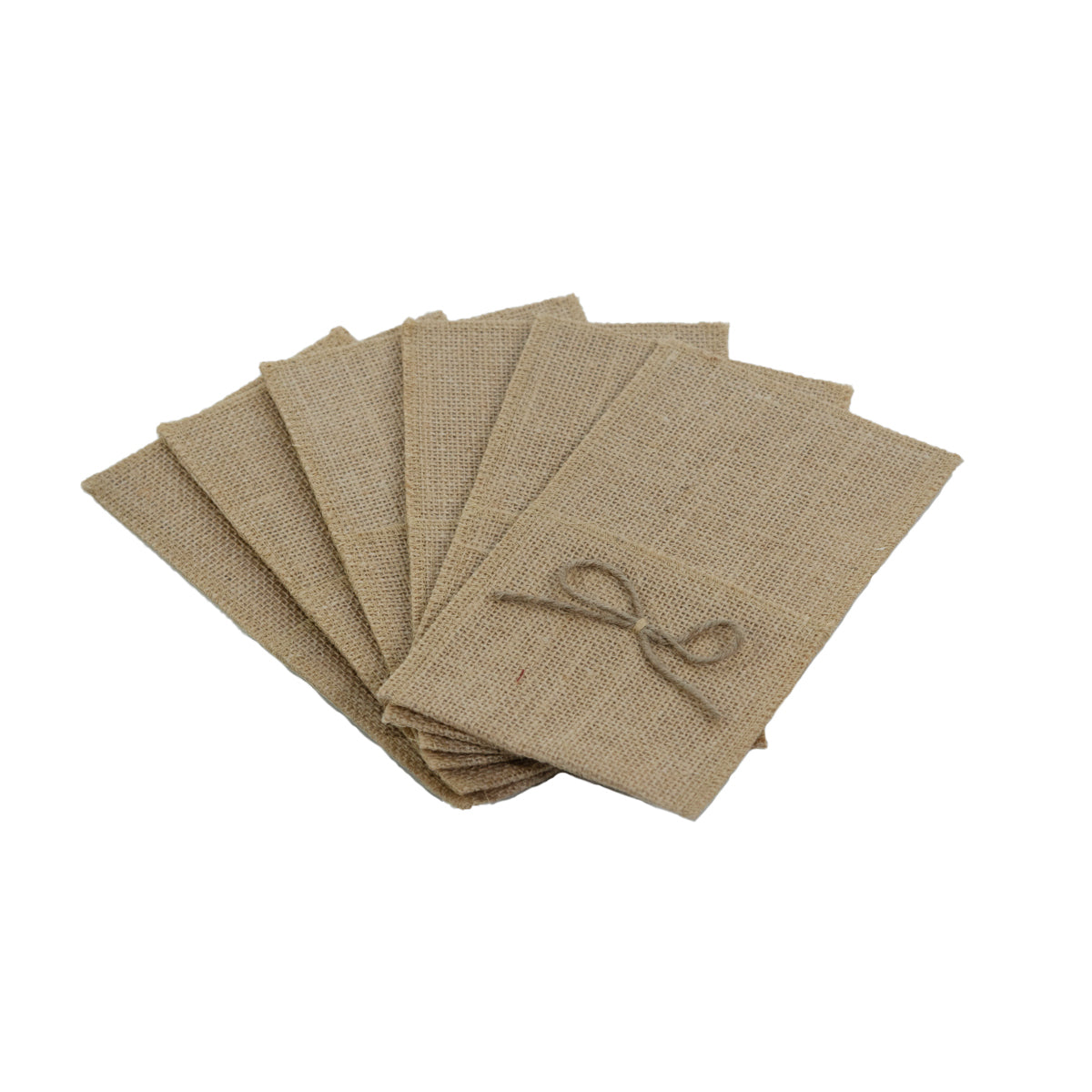 Set de 6 bolsas porta cubiertos de yute laminado con cuerda