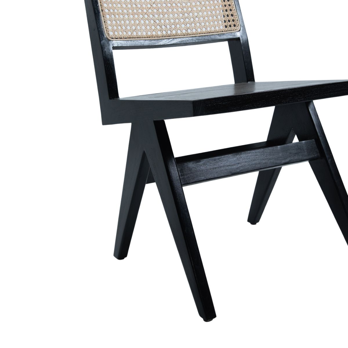 Silla de teca negra con respaldo de rattan natural 82x46x48 cm