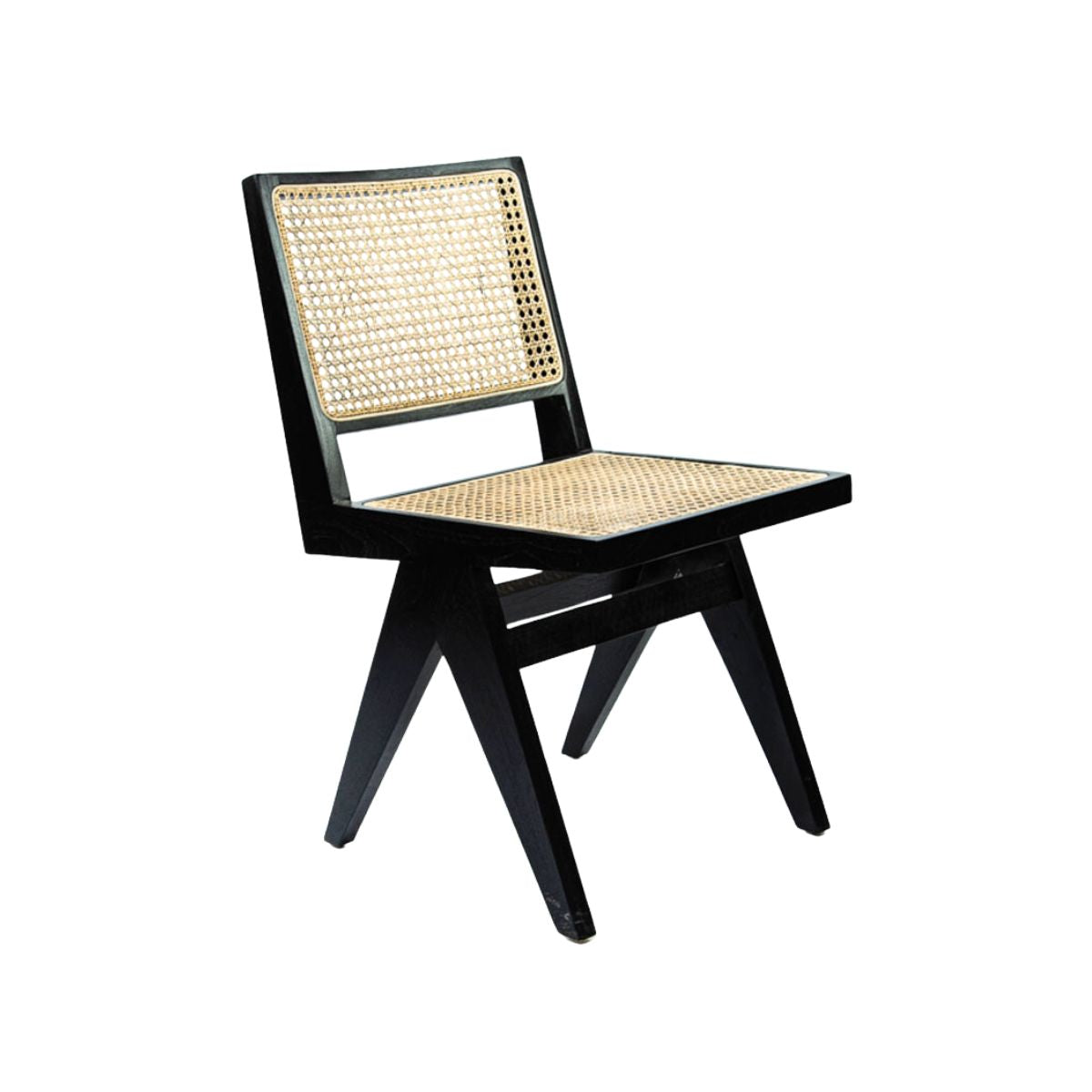 Silla de Teca y Rattan Enjuncado color negro
